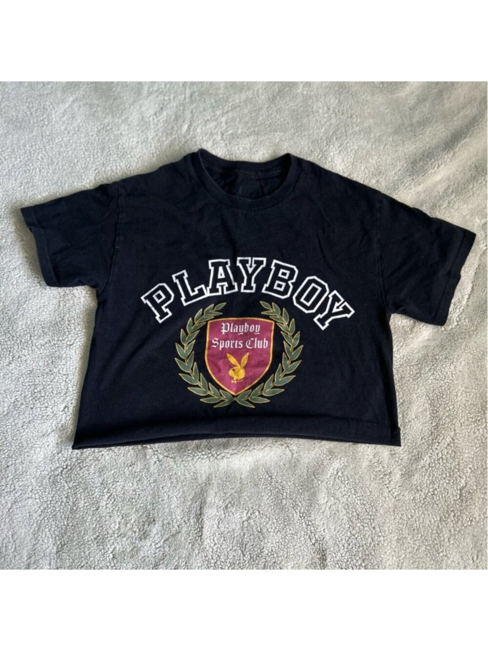 Black Crop Top with Crest Design sz:s - Picture 2 of 5